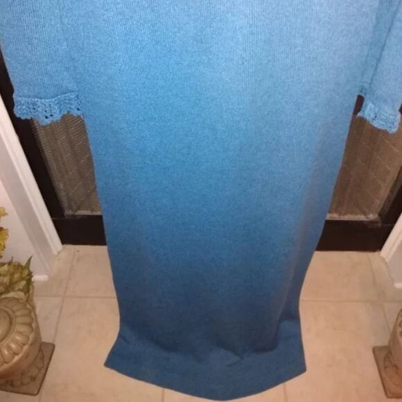 DIOR Maxi Knit Dress Sz S BLUE Turtleneck Luxe Bodycon Lounge Crochet RARE VNTG - Picture 6 of 16
